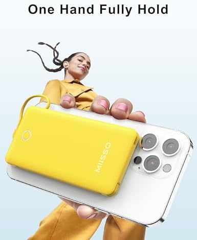 miisso 10000 m Ah Ultra-Slim Portable Power Bank with Integrated Charging Cables – Multi-Device USB-C Travel Charger for i Phone & Samsung – Compact, Lightweight Battery Pack Designed for Maximum Portability and Efficiency