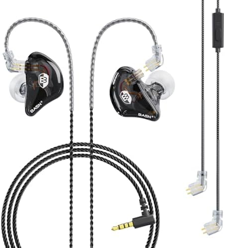 BASN Bsinger Professional Dual Driver In-Ear Monitor Headphones – Hi-Fi Sound Quality Earbuds with Built-in Mic for Musicians and Drummers (Black, 2-Pin) – Superior Comfort and Durability for Live Performances