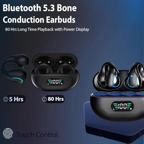 Open Ear Bone Conduction Bluetooth Headphones – Waterproof Sports Earphones with Secure Earhooks, Integrated Hands-Free Microphone, and Wireless Charging Case for Active Lifestyles and Enhanced Safety Awareness
