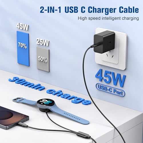 Revolutionary 2-in-1 Samsung Fast Charger: 45 W USB-C Power Hub for Galaxy Watch Ultra & S Series Smartphones | Compact, Travel-Ready Design | Lightning-Fast Charging for Ultimate Efficiency | Universal Compatibility for All Galaxy Devices
