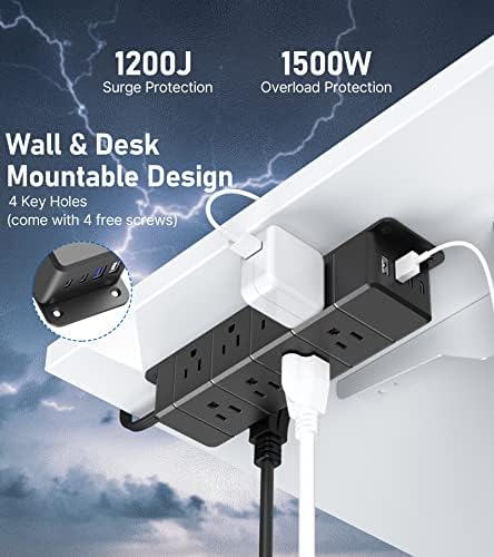 Maximize Workspace Efficiency with the 45 W USB-C Fast Charging Power Strip – 12 Outlets, 4 USB Ports, 1200 J Surge Protection, and 6 FT Flat Extension Cord for Seamless Under Desk Mounting and Enhanced Device Compatibility