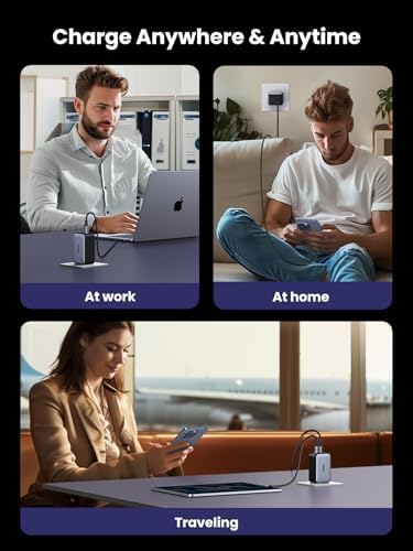 UGREEN Nexode 65 W USB-C Charger Block – Enhanced 3-Port Ga N Power Adapter for Fast Charging Compatible with i Phone 16/15, Galaxy S24/S23, Mac Book Pro/Air, i Pad Pro/Air, Pixel 9/8, and Steam Deck – Superior Efficiency, Compact Design, and Triple Device Flexibility for Ultimate Convenience