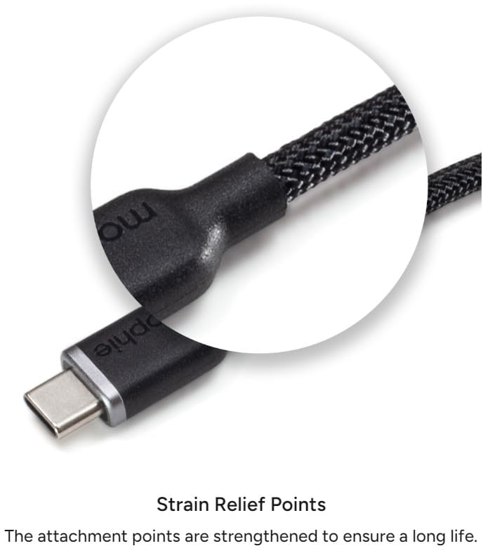 Mophie Charge Stream 3 ft USB-A to USB-C Cable – Advanced Braided Durability, Flexible Silicone for Tangle-Free Use, Rapid 15 W Charging, Travel Strap for Ultimate Portability – Versatile Compatibility for All USB-C Devices