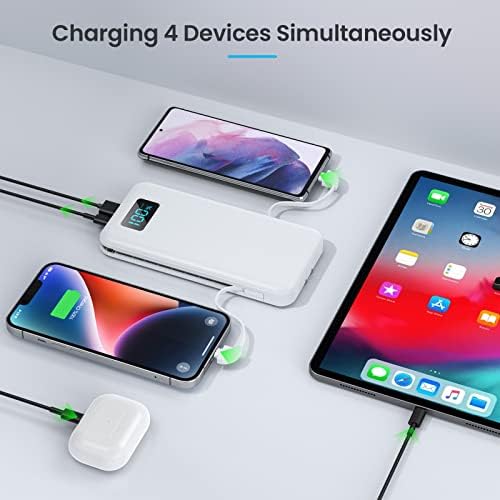 Ultra-Slim 13800 m Ah Portable Charger with Built-in Cables & AC Plug – Multi-Device USB-C Power Bank with 4 Outputs & LCD Display for i Phone, Samsung, and Android – Effortless Charging on the Go