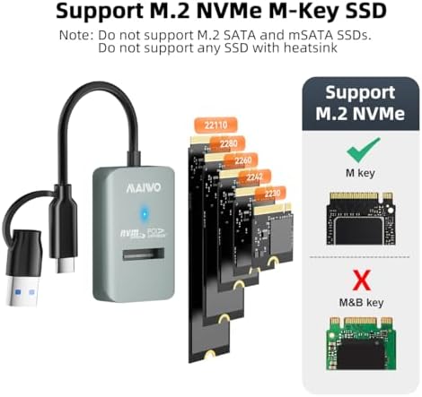 MAIWO Tool-Free M.2 NVMe SATA SSD to USB-C Adapter – 10 Gbps High-Speed Docking Station with UASP & Trim Support, 8 TB Capacity, Ultimate Storage Expansion for Professionals and Creatives