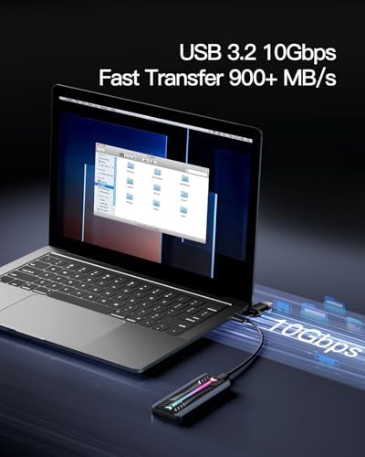 Inateck RGB M.2 NVMe and SATA SSD Enclosure – High-Speed USB 3.2 Gen 2 (10 Gbps) Adapter for 2242/2260/2280 SSDs, Tool-Free Setup, UASP/TRIM Support, Up to 4 TB – Ultimate Performance and Style for Your Data Storage Needs