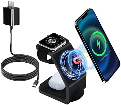 Magnetic 3-in-1 Wireless Charging Station for Apple Devices – Fast, Efficient Charger for i Phone 15/14 Pro Max, Apple Watch Ultra/8/se/7/6/5/4/3/2, and Air Pods – Compact Design with Enhanced Compatibility and Safety Features