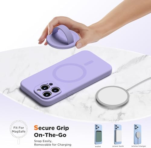 Magnetic Silicone Phone Grip for i Phone 12-16 | Stylish Lilac Purple Finger Ring Holder with Comfortable Removable Loop | Enhanced Mag Safe Compatibility for Ultimate Secure Handling and Effortless Functionality | Durable and Elegant Mobile Accessory