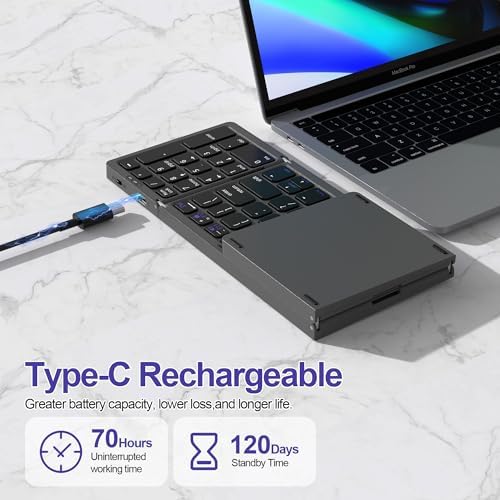 Ultimate Foldable Bluetooth Keyboard with Numeric Keypad – Travel-Friendly Wireless Keyboard for i Pad, i Phone, Android, Laptops & PCs, Sync Up to 3 Devices Effortlessly, Perfect for On-the-Go Productivity and Quiet Typing
