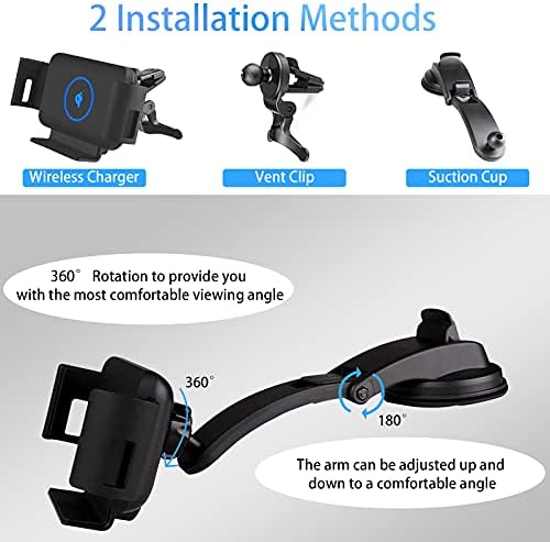 Fast Wireless Car Charger Mount with Auto-Clamping Mechanism for i Phone 16/15/14/13/12 and Galaxy S25/S24/S23/S22/Note20 – 15 W Quick Charge, Adjustable Air Vent Holder, Safe Charging with Over-Temperature and Short-Circuit Protection, Perfect for Hands-Free Navigation and Calls