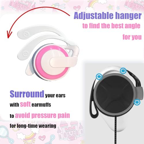 Vibrant Pink Over-Ear Kids Earbuds with Secure Earhooks – Perfectly Designed Audio Companion for Ages 3-8, Ideal for School, Home, and On-the-Go Listening with Universal 3.5 mm Compatibility for Phones and PCs