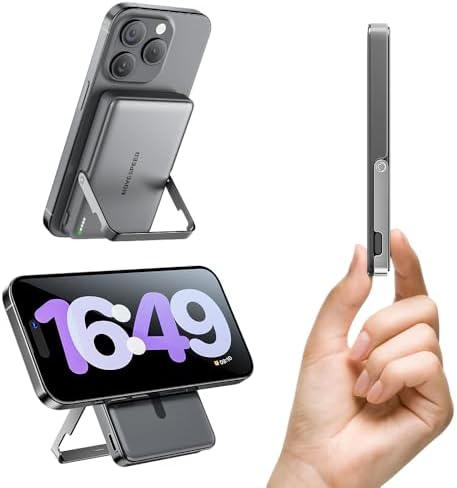 MOVE SPEED 0.35″ Mag Safe Portable Charger – 5000 m Ah Slim Power Bank with 22.5 W Fast Charging & Kickstand for i Phone 16/15/14/13/12 Series in Glacier Gray – Ultimate Charging Solution with Magnetic Attachment for On-the-Go Lifestyle and Enhanced Device Compatibility