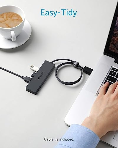 Anker Ultra-Slim 4-Port USB 3.0 Hub – Lightning-Fast 5 Gbps Data Transfer for Mac Book, i Mac, and Surface – Compact 0.7 ft Design for On-The-Go Professionals – Enhance Your Workspace with Effortless Connectivity and Seamless Device Integration