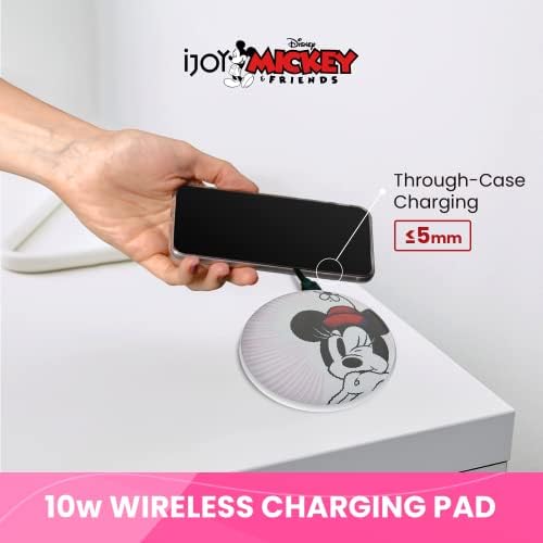 Minnie Mouse Wireless Charging Pad: Enchanting Qi-Compatible Charger for All Devices – Fast, Compact Charging Station with Playful Design for Disney Lovers – Travel-Ready with Secure Non-Slip Base for Effortless Power Up
