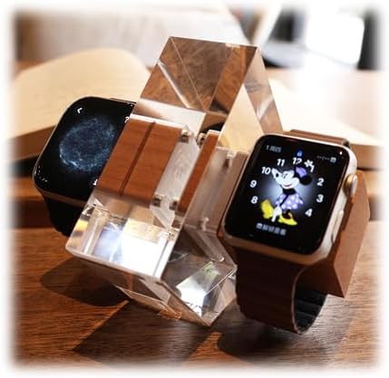Transform Your Charging Setup with Our Elegant Black Walnut Dual i Watch Dock – Premium Stand for Apple Watch Ultra 2, SE, Series 10-1 (38-49 mm) – Chic Acrylic & Wood Fusion with Anti-Slip Base for Reliable Charging – Optimize Your Space with a Dual Device Charging Station Tailored for Apple Watch Aficionados and Tech Lovers.