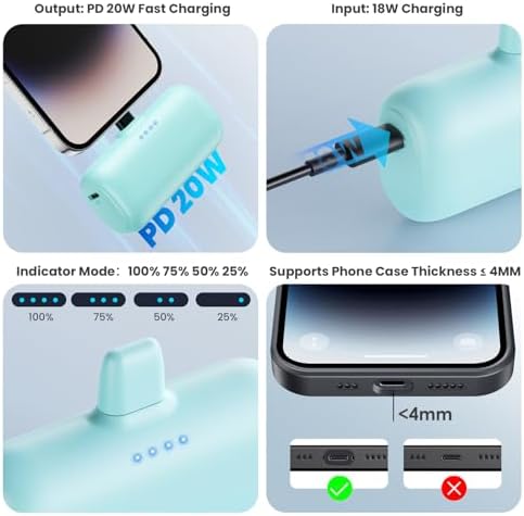 Ultra-Compact 2-Pack i Phone Power Bank – 5200 m Ah PD Fast Charging Mini Portable Charger for Travel – Cordless, Lightweight Battery Pack Compatible with i Phone 14/14 Pro/13/12/11/X/8/7/6 Plus – Essential Charging Solution for On-the-Go Lifestyles