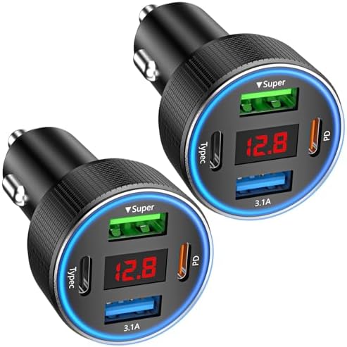 High-Performance 78 W 4-Port USB C Car Charger with Cable – Fast Charging Adapter for i Phone 12-16, i Pad, Samsung Galaxy & Android Devices – Sleek Multi-Device Compatibility for Road Trips & Daily Commutes – Reliable Power On-the-Go