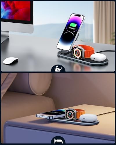 Ultimate 3-in-1 Magnetic Charging Station for Apple Devices – Fast, Foldable Dock for i Phone 12-16, Apple Watch, and Air Pods (Black) – Streamline Your Charging Experience with Enhanced Speed and Safety Features