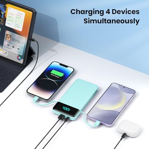 Upgrade Your Charging Experience: 13800 m Ah Portable Power Bank with Built-in Cables and Wall Plug – Fast Charging USB-C Battery Pack for i Phone 16/15/14, Samsung & Android Devices – Ultimate Travel Companion with 4 Outputs for Simultaneous Device Charging