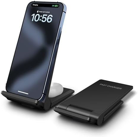 Revolutionize Your Charging Experience with Our 2-in-1 Foldable Wireless Charger Stand – 20 W Fast Charging for i Phone 16/15/14/13/12, Samsung Galaxy S24/S23/S22/S21, and More – Compact Design for Seamless Portability and Enhanced Compatibility with Air Pods and Galaxy Buds