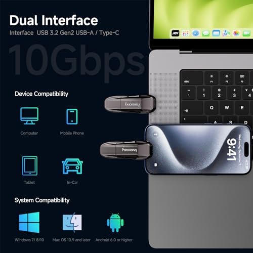 Experience Ultimate Data Freedom with the 512 GB Flash Drive – Superfast USB 3.2 Gen2 at 1050 MB/s, Dual USB A & Type C Compatibility for Seamless Use with i Phone 15/Pro, Android, Windows, and Mac Devices – Compact Portable SSD for Effortless File Transfers and Secure Storage.