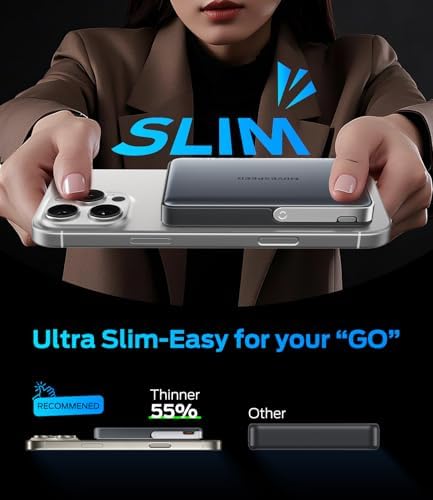MOVE SPEED 0.35″ Mag Safe Portable Charger – 5000 m Ah Slim Power Bank with 22.5 W Fast Charging & Kickstand for i Phone 16/15/14/13/12 Series in Glacier Gray – Ultimate Charging Solution with Magnetic Attachment for On-the-Go Lifestyle and Enhanced Device Compatibility