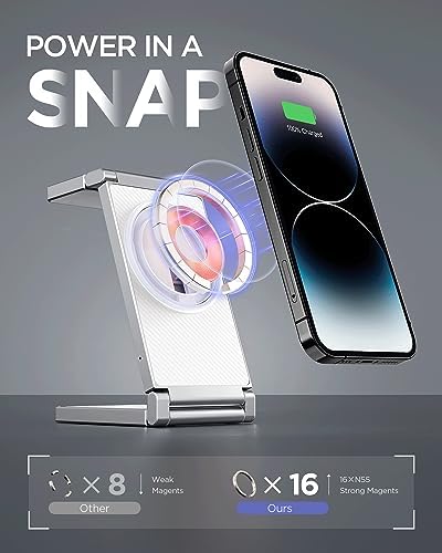 Hohosb Foldable 3-in-1 Magnetic Wireless Charger Station – Premium Zinc Alloy Design for i Phone 15/14/13/12, Air Pods Pro/3/2, and Apple Watch – Mag Safe Compatible, Fast Charging, and Travel-Friendly Solution for All Your Devices (Blue)