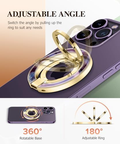 GVIEWIN Magnetic Phone Ring Holder, Compatible with MagSafe Phone Grip with Adjustable Stand, Magnet Phone Ring Kickstand for iPhone 16 Pro Max/Plus/15/14/13/12 Series/Other Phones (Purple) – Enhanced Compatibility and Speed