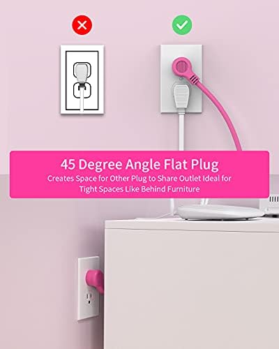 Stylish 25 ft Rose Pink Extension Cord by NTONPOWER – Flat Plug Power Strip with 3 AC Outlets & 2 USB Ports, Versatile Wall Mount Charging Station for Home, Dorm, or Office – ETL Certified for Enhanced Safety and Performance