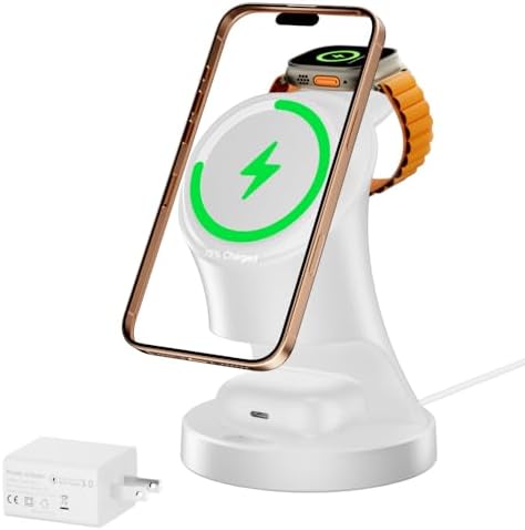 All-in-One Mag Safe Wireless Charging Station for Apple Devices – Fast 3-in-1 Charger Dock for i Phone 16/15/14/13/12 Pro/Max/Plus/Mini, Air Pods 2/3/Pro, and Apple Watch Series Ultra/8/7/SE/6/5/4/3/2 – Sleek, Space-Saving Design with Advanced Safety Features