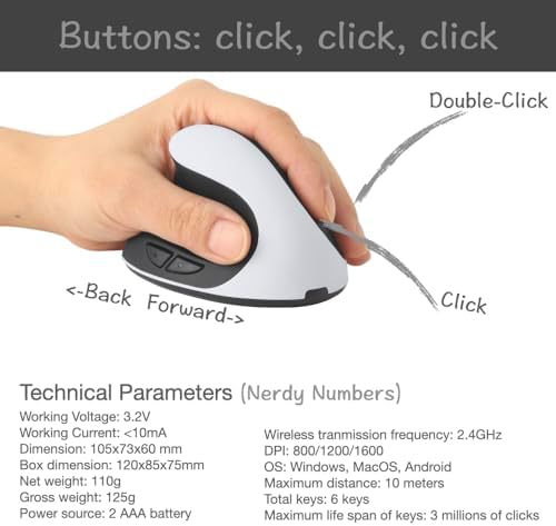 Urby Left Handed Wireless Vertical Mouse – Ergonomic Gaming Companion for Lefties, Compatible with Windows, mac OS & i Pad OS, Sleek White Finish, Includes Battery for Instant Use – Boost Comfort & Enhance Your Gaming Experience