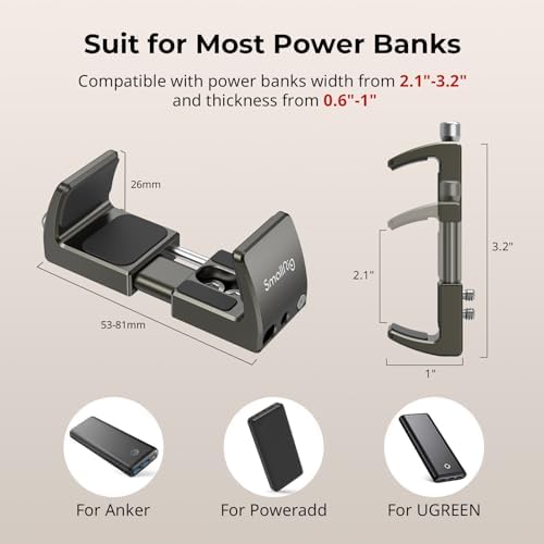 Compact Power Bank Holder for Cameras – Versatile Clamp Mount Compatible with 2.1″-3.3″ Width Power Banks, Ensuring Reliable Energy Supply for Filmmakers – Lightweight, Durable Design with Quick-Release Mechanism for Effortless Setup and Portability