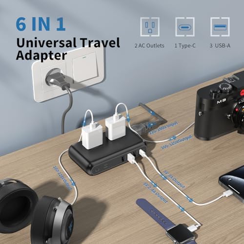 Universal Travel Voltage Converter & 4-Port USB-C Adapter – 220 V to 110 V Step-Down Power Solution for Global Use – 230 W Capacity with Interchangeable Plugs for EU, UK, AU, US & India – Essential for International Travelers and Expatriates