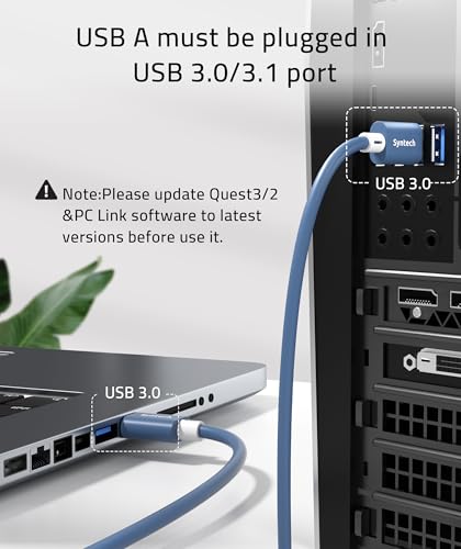 Syntech 16 FT Link Cable for Oculus Quest 3 & PCVR – High-Speed USB 3.0 to USB C Cable for Enhanced Gaming Experience – Compatible with Meta Quest 2, Pro, Pico 4 & More – Durable, Flexible Design for Seamless VR Connectivity