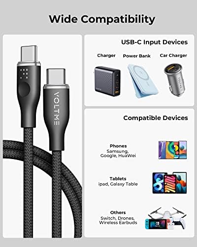 VOLTME 6 ft USB C to USB C Cable (2 Pack) – 60 W Fast Charger for Mac Book Pro 2020, Galaxy S21, i Pad Pro, and Nintendo Switch – Durable High-Speed USB 2.0 Charging Solution for Seamless Connectivity and Enhanced Performance