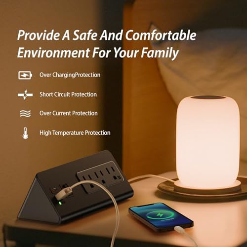 Desk Edge Clamp Power Strip with 4 Fast-Charging USB Ports & 3 AC Outlets – 1875 Joules Surge Protector for Office & Hotel Use, ETL Listed, Space-Saving Design for Convenient Charging Solutions