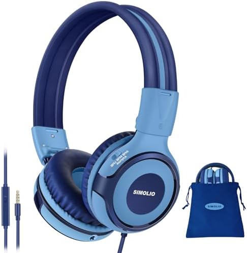 Chic Pink SIMOLIO Kids Headphones with Microphone – Volume-Limited Wired Design for Safe Listening – Adjustable Sound Levels (75/85/94 d B) for Hearing Protection – Perfect for School, Travel, and Home Use – Durable and Comfortable Fit for Active Young Listeners – Compatible with Smartphones & Tablets for Versatile Use