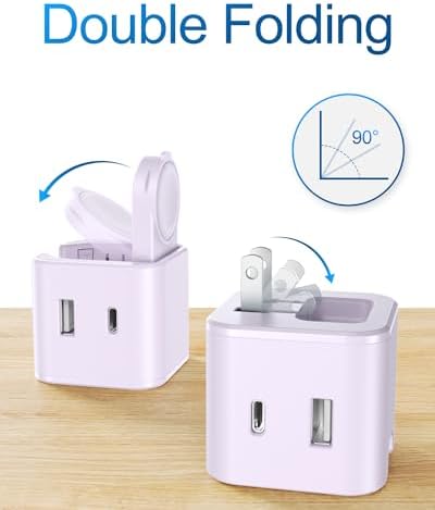 36 W Fast Charging Block for Apple Devices – Dual Port Wall Charger with Built-in Apple Watch Dock, Foldable Design for i Phone & Air Pods – Ultimate Compatibility and Portability for On-the-Go Users