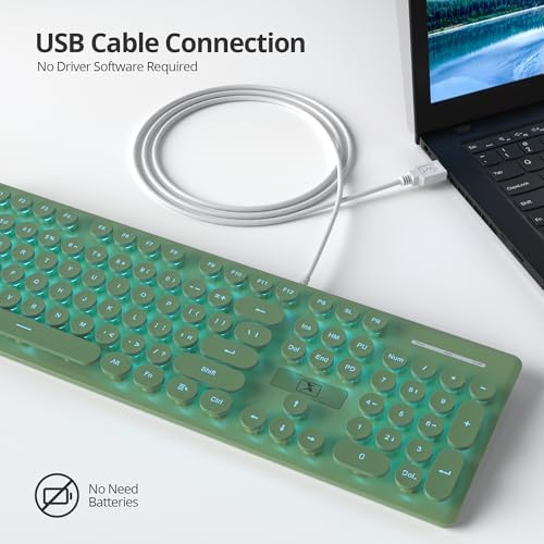 Elevate Your Workspace with the Fogruaden Retro Typewriter Keyboard – Stylish Full-Size USB Design, 104 Round Keys, and White LED Backlighting for Effortless Night Use, Ergonomic & Silent Membrane Keys Perfect for Windows PC and Laptops, Ideal for Writers and Gamers Seeking a Unique Vintage Touch