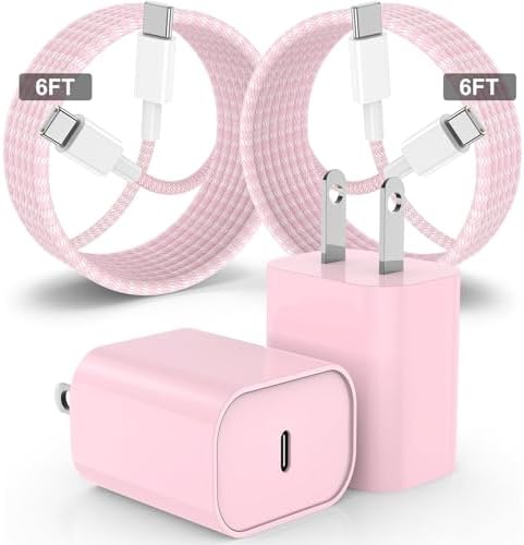 Elevate Your Charging Experience: 20 W USB-C Fast Charging Kit for i Phone 15 & 16 – 2 Pack Wall Adapter with 6 FT Cables – Stylish Pink Design for i Phone 16 Pro Max, 15 Pro Max & i Pad Pro – Enhanced Compatibility & Rapid Power Delivery