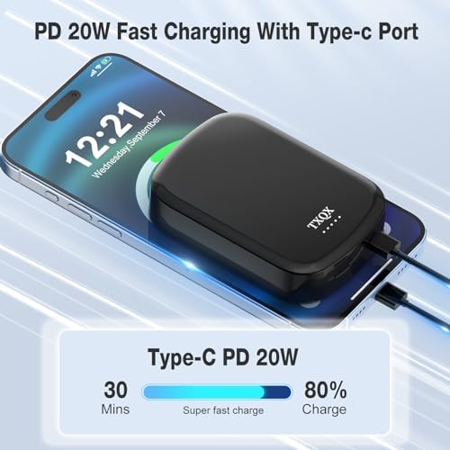 Ultra-Compact Magnetic Wireless Portable Charger – 8000 m Ah Mag-Safe Battery Pack with 20 W PD Fast Charging for i Phone 15/14/13/12 Series – Sleek, Lightweight Design for Effortless On-the-Go Power Management – Versatile USB-C Connectivity and Secure Magnetic Alignment for Ultimate Convenience