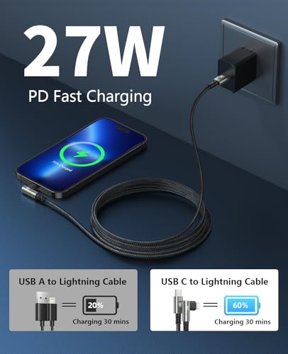 Elevate Your Charging Experience: 10 ft MFi Certified i Phone Charger Cable 3-Pack with 90-Degree Connector – Fast Charging & Durable Nylon Braided Design for i Phone 14/13/12/11/Pro/Max/Mini/X/Plus/8/7/6/Plus – Perfect for Home, Office, and Travel Use – Enhanced Compatibility and Comfort