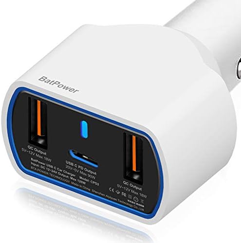 High-Power 120 W USB-C Car Charger for Laptops – Fast Charging Compatible with Mac Book Pro, HP, Dell, Razer, and Surface – Dual USB QC3.0 Output, 12 V-24 V Auto Power Supply with 59-Inch Cables – Reliable Vehicle Charger for On-the-Go Efficiency