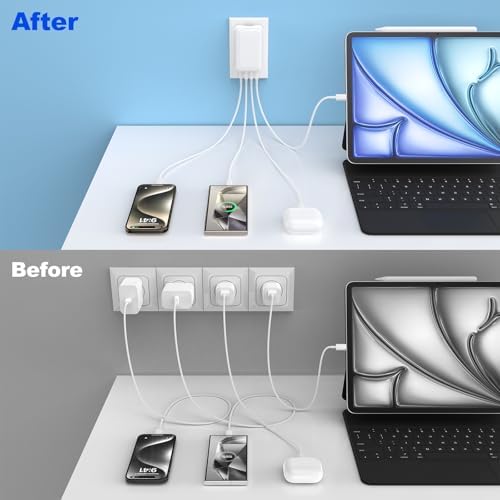 Excgood 40 W Ultra-Fast Multi-Port USB Wall Charger – Compact Foldable Power Adapter for Fast Charging i Phone 16/15/14/13, Galaxy S24, and More – Versatile 4-Port USB & USB-C Hub for Effortless Device Powering Anytime, Anywhere