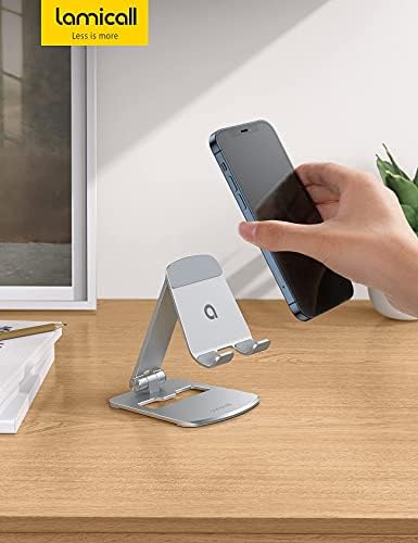 Lamicall [  Aluminum Stable Large Base Phone Stand Holder for Desk, Superb Surface Craftsmanship, Portable Cell Phone Dock, Compatible with 4-10” Cellphone and Tablets, Silver – Enhanced Compatibility and Speed