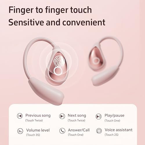 Stylish Pink Bluetooth Earbuds for Active Women – High-Performance Sports Headphones with 36-Hour Battery Life, IPX7 Waterproof Design, Secure Over-Ear Hooks, and Touch Control – Ideal for Gym, Running, and HD Sound Experience with Quick Charge Feature
