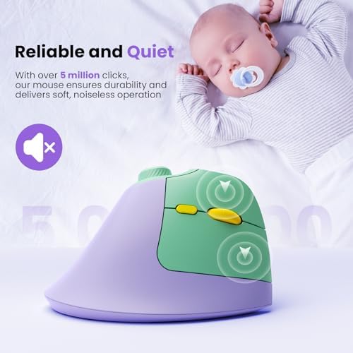 seenda Purple Ergonomic Vertical Wireless Mouse – Rechargeable Dual Bluetooth & USB Connectivity, Multi-Device Compatible with Quiet Clicks & Volume Control Knob for Windows, Mac, PC & Laptop – Comfort & Style Combined