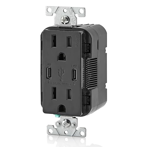 Leviton 60 W Dual USB Type A/Type-C In-Wall Charger – Fast, Efficient Power Delivery Solution for Smartphones, Tablets & Laptops – Tamper-Resistant Outlet in Light Almond for Safe, Clutter-Free Charging Experience – Perfect for Home and Office Use
