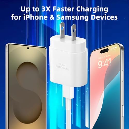 30 W Ultra-Fast USB-C Charger with 6.6 FT Cable for i Phone 16/15 & Galaxy S Series – High-Speed Charging with Safety Features for All Devices – Compact & Portable Power Adapter for On-the-Go Use
