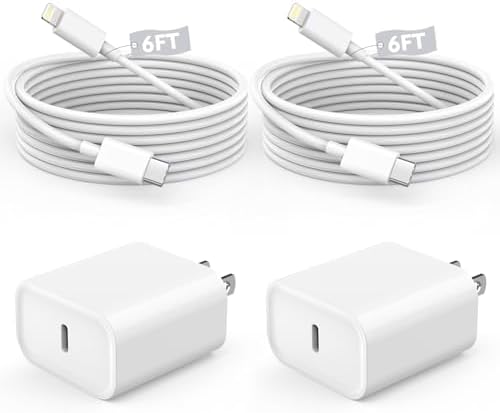 Rapid Charge Duo: 6 FT USB-C Lightning Cable & Dual Wall Charger for i Phone 14/14 Plus/13/12/11 Pro Max – Ultimate Fast Charging Solution for Apple Devices, i Pad & Air Pods – Compact & Durable Design for On-the-Go Power